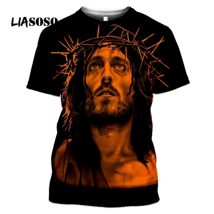 LIASOSO Anime God 3D Printing Jesus T shirt Casual Streetwear Men ...